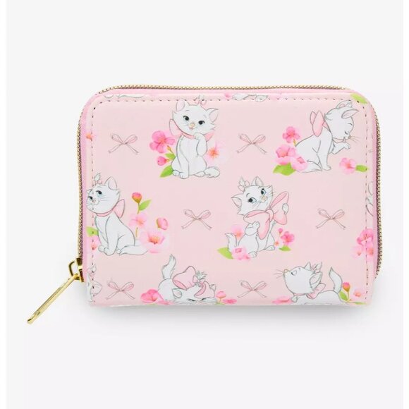 Loungefly Disney Aristocats Marie Wallet Floral Bows Pattern Zip Around - Picture 2 of 4